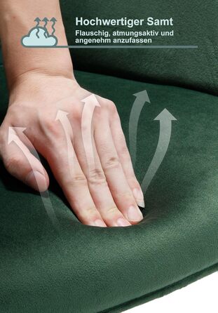 Набір з 2 стільців Woltu Esszimmerstühle: м'які крісла з підлокітниками для кухні, вітальні, обідньої кімнати, зелений велюр, металеві ніжки