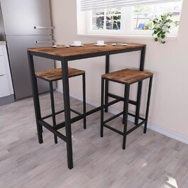 Набір барного столу Vida Designs Roslyn 2 з 2 барними стільцями, індустріальний стиль, сталеве каркас, темне дерево