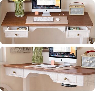 FEZIBO Стол стоячий електричний, регульований, з 2 шухлядами, 140 x 60 см, дерево (світле дерево), білий каркас (2 шт.)