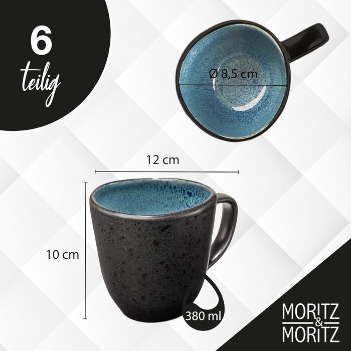 Набір посуду Moritz & Moritz ORGANIC на 6 осіб (24 шт.) - Керамічний посуд з високоякісної порцеляни. Включає: 6 тарілок для вечері, десерту, супу та чашок. Синій колір.