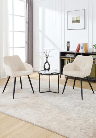 Крісла для їдальні WOLTU - 8 шт. М'які крісла з підлокітниками для кухні, вітальні, оббивка з велюру, металеві ніжки, кремовий колір