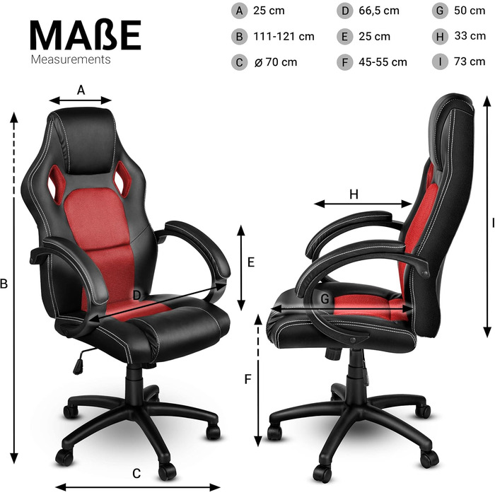 Офісне крісло TRESKO Racing Executive Chair, 14 кольорів, м'які підлокітники, кулісний механізм, протестовано SGS, червоний