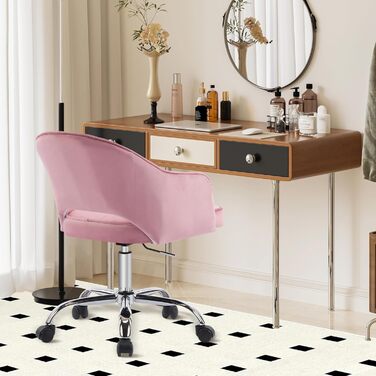 Крісло для офісу Fiximaster Homeoffice, крісло для робочого столу, обертове, регульоване по висоті, з велюру, ергономічне, для робочого кабінету/спальні, до 113 кг, рожеве