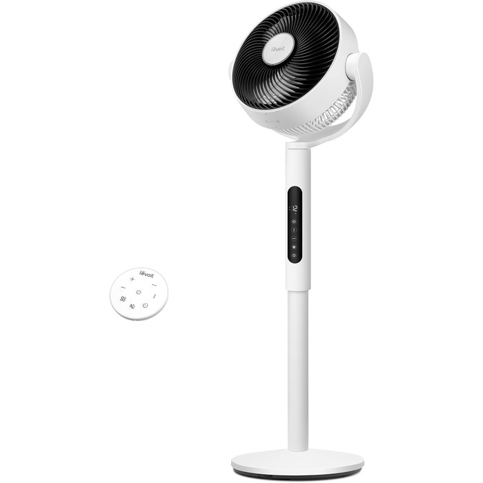 Вентилятор Levoit з мотором DC, тихий (20dB), дальність обдування 30м, 2465 м³/год, з пульт, 4 режими/12 швидкостей/таймер, білий