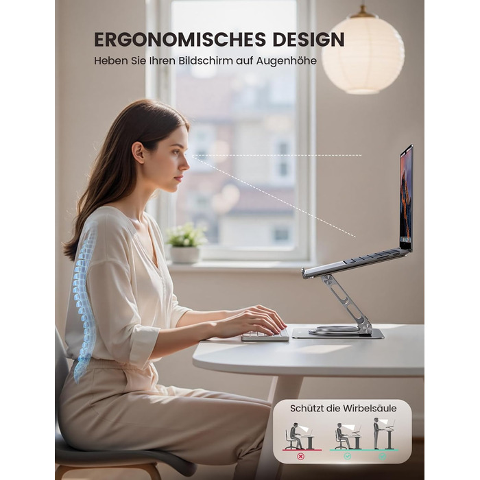 Підставка для ноутбука Lamicall, регульована - 360° обертання, складна, алюмінієва - для столу/офісу, універсальна ергономічна підставка для Macbook Pro Air, 10-17,3' - срібна