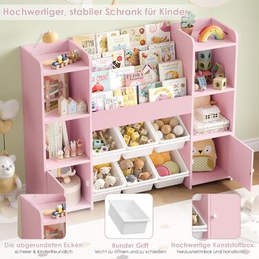 FOREHILL Дитяча полиця-стеллаж для іграшок та книг з 6 ящиками, 119 x 29,5 x 94 см, білий (рожевий)