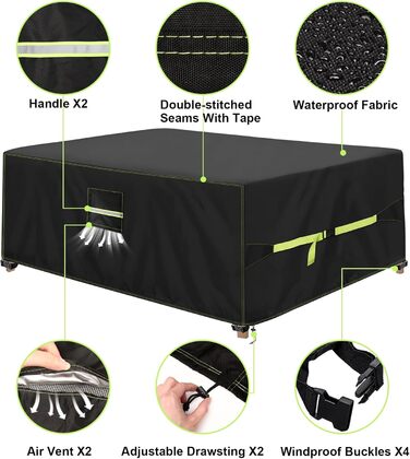 Накладка для садово-патіо меблів зимова, 420D Oxford, 250x150x90 см, водовідштовхуюча, UV-стійка, з вентиляційними отворами