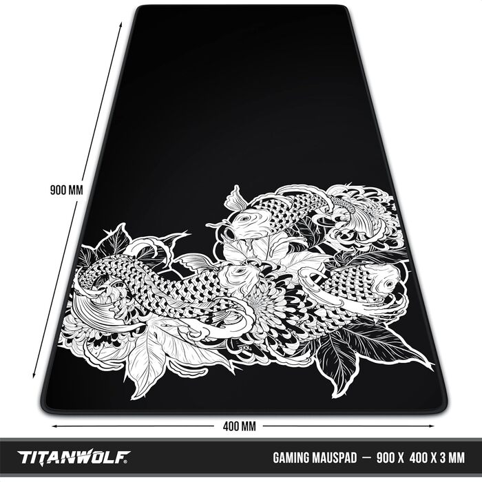 Килимок для миші TITANWOLF XXL 1000x600mm з мотивом Koi Tattoo – великий килимок для геймінгу, покращена точність та швидкість