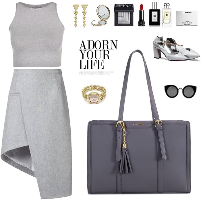 Сумка для ноутбука LOVEVOOK 15.6 дюймів для жінок: велика, на плечі, кросбоді, торба з канвасу, елегантна, для офісу, роботи, подорожей (сіра)