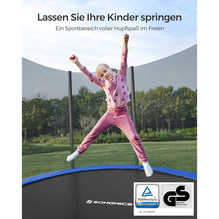 Батут SONGMICS садовий Ø305 см з захисною сіткою, драбиною та м'якими стійками, блакитний