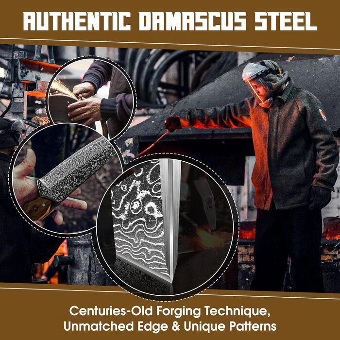 Ніж кухарський Damast від TAN REN, професійний ніж з дамаської сталі, з подарунковою коробкою, ручної роботи, для м'яса, надзвичайно гострий