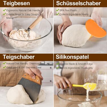 Набір для закваски з 21 елементом: 2 гільзи (23 см круглі, 25 см овальні), скляна тара 900 мл для заквашування, аксесуари для випікання хліба для початківців та професіоналів