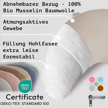 Подушка для годування та вагітності PaLulli XL (170x30 см), органічна бавовна, мусліновий чохол, бежева