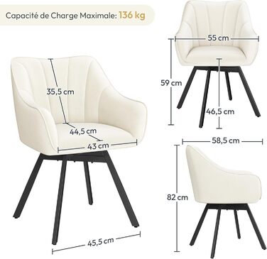 Крісло Yaheetech для кухні/їдальні/вітальні, обертається на 360°, з підлокітниками та металевими ніжками (Бежевий)