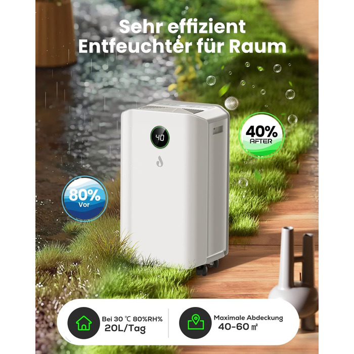 Електричний осушувач повітря 20л/день з цифровим дисплеєм, таймером та підключенням до каналізації. Для дому, підвалу та вітальні.