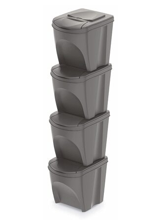 Сортувальний ящик для сміття з кришкою 35 л-набір з 3 / - Штабельована система поділу сміття-сортувальник відходів Сепаратор Sytem розділові кошики штабельовані з відкидною кришкою (кам'яно-сірий, набір з 4 шт. -25 л)