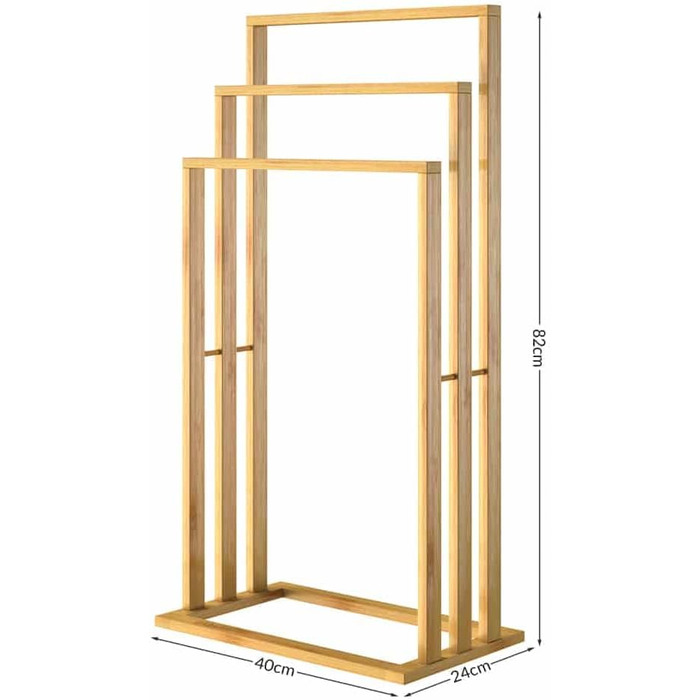 Підставка для рушників CASARIA® бамбукова, дерев'яна, на 3 стійки, 82 x 40 x 24 см, з полицею, для ванної кімнати, без свердління, сходинкова