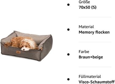 Лежак для собак JAMAXX - ортопедичний, наповнювач з ефектом пам'яті, можна прати, захист від вологи, високоякісна тканина, PDB2018 (S) 70x50 коричневийбежевий