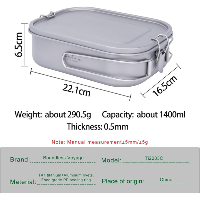 Ланчбокс iBasingo Titan 800мл з кришкою та ручкою, герметичний бенто-контейнер для кемпінгу, відпочинку та офісу. Безпечний для їжі посуд для подорожей, миється в посудомийній машині, Ti2081C