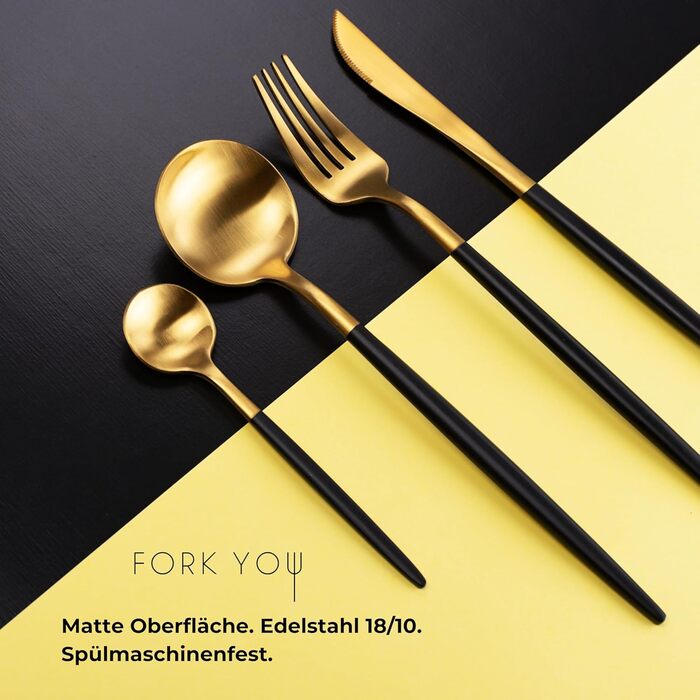 Набір столових приборів 16-частинний чорний матовий, нержавіюча сталь, для 4 осіб, стійкий до миття в посудомийній машині, подарунковий набір, Португалія