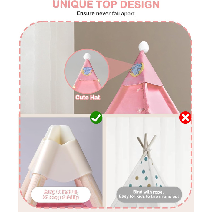 Дитяче намет-типі Heypappy з ліжком, гірляндою та кульками - ігровий будиночок для дівчаток та хлопчиків (рожевий)