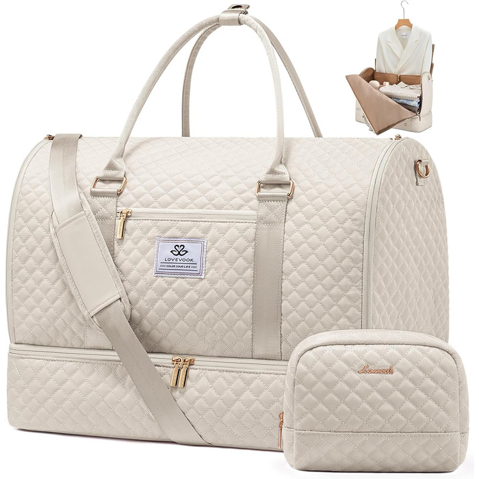 Сумка-органайзер для одягу LOVEVOOK, 53L, 2 шт., бежева. Сумка-рюкзак для подорожей, з містким відділенням для взуття, водонепроникна, для ручної поклажі