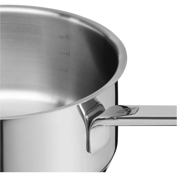 Каструля WMF Compact Cuisine 20 см з кришкою з термостійкого скла, 2.5 л, нержавіюча сталь Cromargan, з маркуванням об'єму, для приготування пасти та молока, сумісна з індукцією