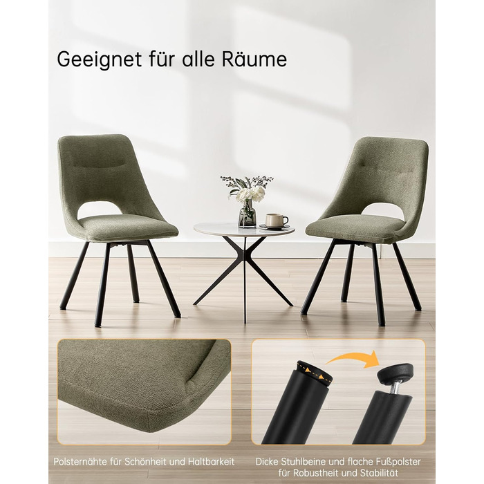 LEWE Комплект з 6 обертових стільців для їдальні, кухонних, вітальні та спальні, ергономічні, без підлокітників, з тканини кашемір, сіро-зелений