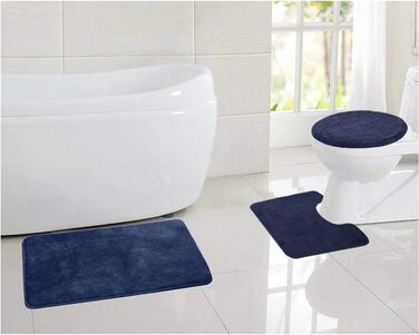 Набір килимків для ванної кімнати ELEOPTION (3 шт.): килимок для ванни, килимок для туалету, антиковзкий, м'який, вбираючий (темно-синій)