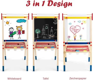 Мольберт для дітей GOPLUS, двосторонній набір для малювання з дошками для крейди та маркерів, регульований стійка, фарби, крейда, ластик, магнітні наклейки