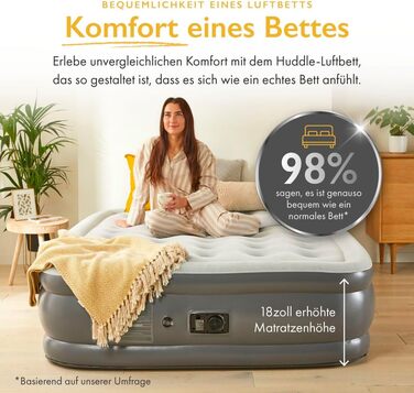 Надувне ліжко Huddle Lite з вбудованим насосом – комфортна матрац для кемпінгу, гостей та запасних кімнат (одинарне, двоспальне, king-size)