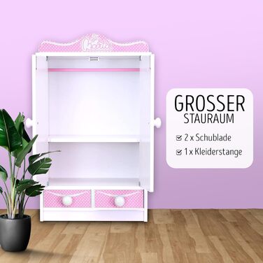 Дитячий шафа-стінка Habeig XXL з 2 дверцятами, 52 см, білий, для ляльок (Рожевий/Білий 822)