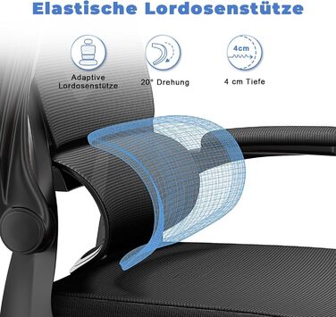 Офісний стіл Naspauluro: ергономічне крісло з регульованою підголівником, підлокітниками та підтримкою попереку. Дихаючий сітчастий чохол для дому та офісу. Чорний колір, з підголівником.