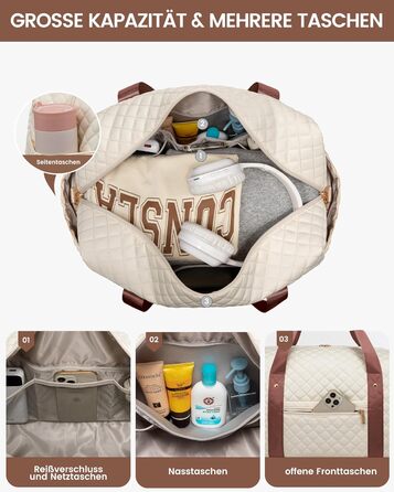 Спортивна сумка LOVEVOOK для жінок з відділенням для ноутбука, 40л, Gym Bag, Travel Duffle, для подорожей, фітнесу, клініки, лікарні (чорний+бежевий+коричневий, з відділенням для взуття)