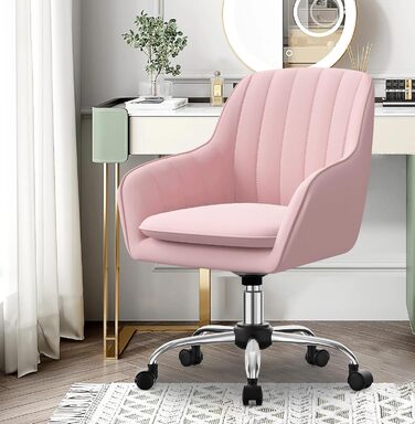 Крісло для робочого столу Daccormax, крісло для туалетного столика, обертове крісло до 150 кг, офісне крісло з регулюванням висоти, крісло для дому з м'якою оксамитовою оббивкою, комфортне для робочого кабінету, спальні, офісу, рожеве/рожеве