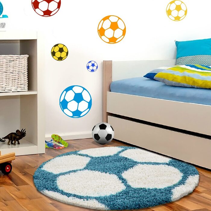 Дитячий килимок Carpettex Basketball Design - Волохатий килим дитяча для дівчаток і хлопчиків Super Soft Fluffy - круглий ігровий килимок Дитячий килимок Ігровий килимок Дитяча кімната (120 см круглий, бірюзовий)