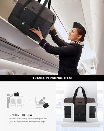 Спортивна сумка LOVEVOOK для жінок, дорожня сумка-валіза, дорожня сумка-мішок, валіза ручної поклажі, сумка для подорожей, сумка для пологів, сумка для одягу, сумка з відділенням для взуття, з косметичкою, бежево-коричнево-чорна (canvas), 50x38x25 см