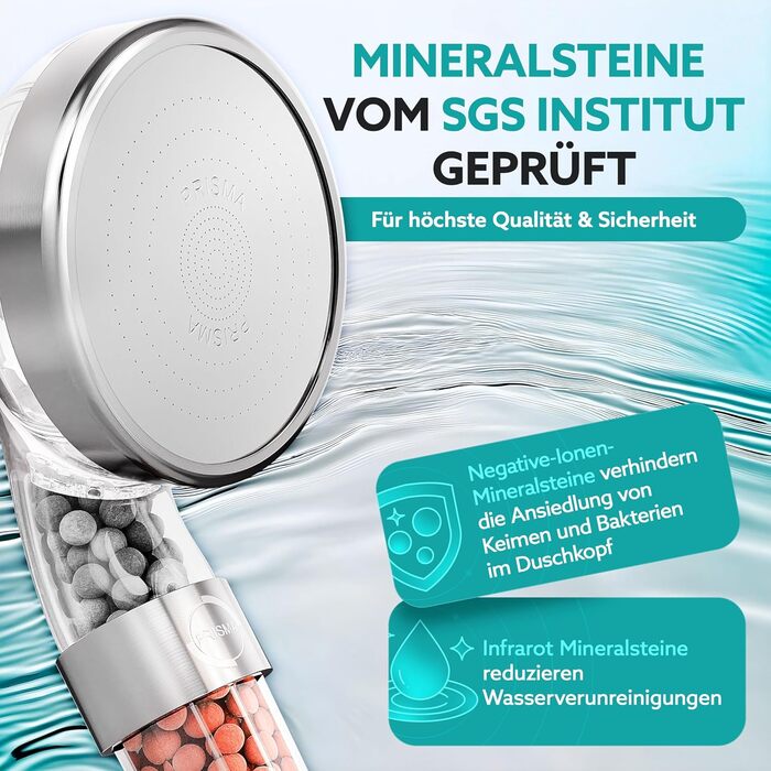 Насадка для душу PRISMA: 3 функції, фільтр, економія води, високий тиск, масаж, ручна лійка, 1 шт.