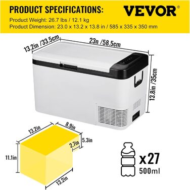 Автохолодильник VEVOR 35л нержавіюча сталь 12/24V DC & 220V AC, портативний компресорний холодильник -20°C до +20°C для авто, вантажівок, кемпінгу
