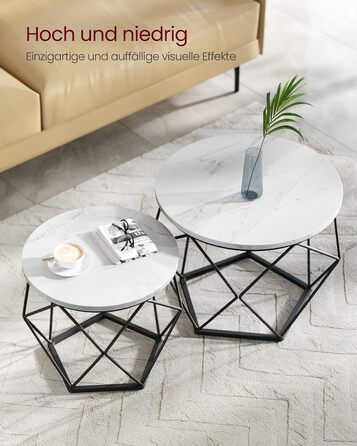 Журнальний столик VASAGLE круглий, набір з 2 шт. , стіл для вітальні, журнальний столик, вінтажний стиль, знімна стільниця, для вітальні, сіро-чорний LET040B02 (білий чорний)
