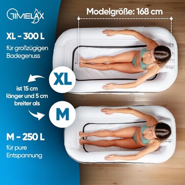 Надувна ванна TIMELAX® XL з ергономічною спинкою, 0,5 мм PVC, без BPA | Мобільна ванна для дорослих, чорна