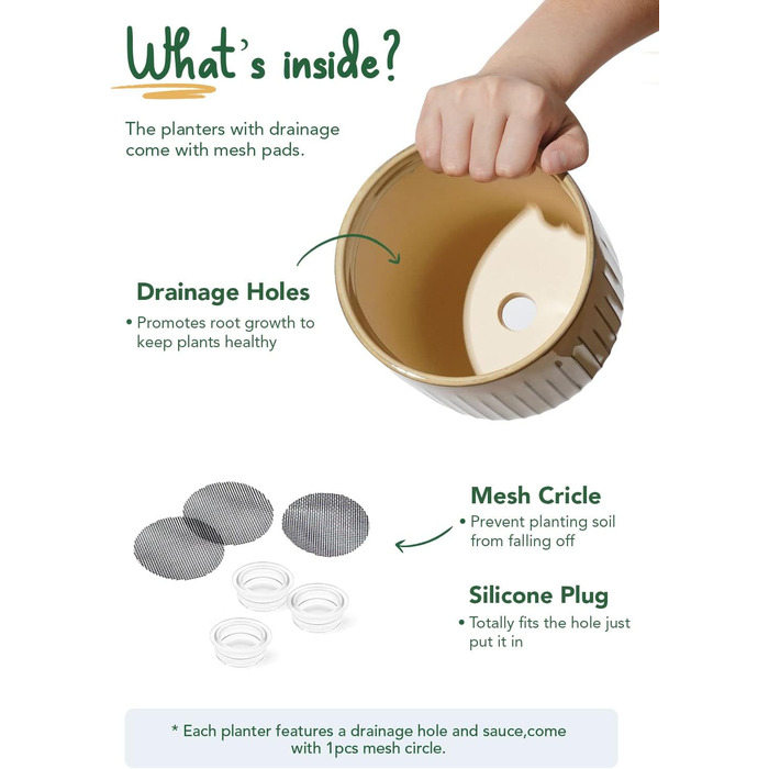 Набір горщиків для квітів LE TAUCI 3шт, кераміка, 21+17+14 см, з дренажними отворами