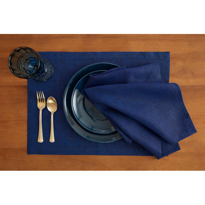 Набори для сервірування столу Solino Home Athena з чистої льону, блакитні, 35,6 x 48,3 см, 4 шт. – 100% льон, ручна робота, можна прати в пральній машині