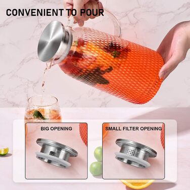 Скляна карафа Aofmee 2 літри з кришкою: для води, соку, айс-ті. Підходить для ресторанів та дому.