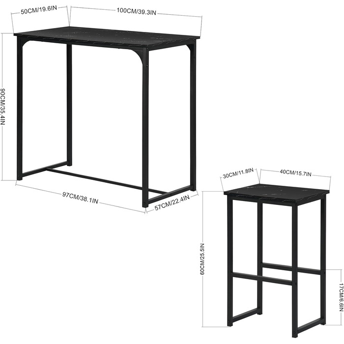 Набір барного столу та 4 стільців для кухні/бару (чорний)