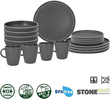 Набір посуду BRUNNER Melamin Camping | 12 предметів - тарілки та миски для 2-4 особи | DOLOMIT Midday - Складається, стійкий до подряпин (ланч-бокс 16 предметів)