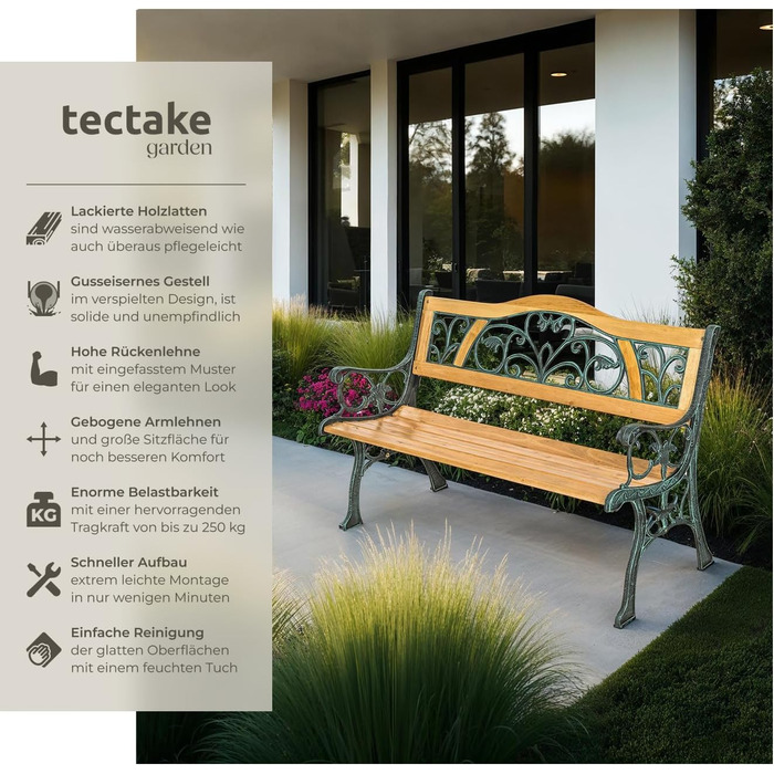 Тектайк (tectake) лавка для саду на 2 особи, дерев'яна, в стилі кантрі, 119,5 x 62 x 83 см, 'Міхаела'