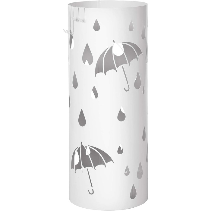 Підставка для парасольок SONGMICS з металу, підставка для парасольок кругла, з піддоном для крапель води та гачком, 49 x 19.5 см (H x Ø), матовий антрацит LUC23AG (білий)