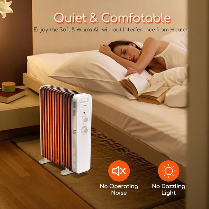 Електричний масляний радіатор Aigostar 2500W з термостатом, 13 ребер, 30м², 3 режими, захист від перекидання та перегріву, мобільний нагрівач, 2 шт.