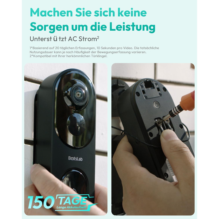 Відеодзвінок з камерою BOTSLAB 5MP, бездротовий, з AI, PIR, 360°, 2-way audio, без щомісячної плати R810